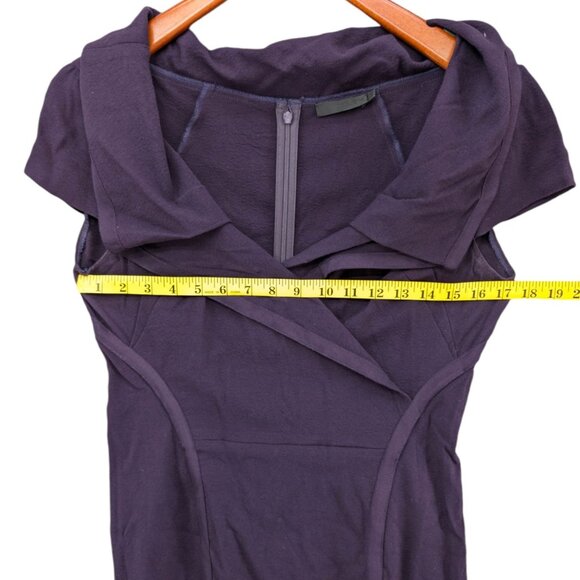 Donna Karan Sheath Dress Purple Short Sleeve Wool Blend Knee Length Size 6 - Picture 8 of 13